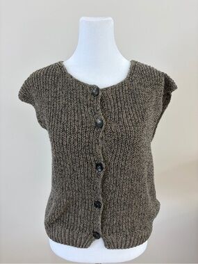 Massimo Dutti Olive-Brown Knit Button-Front Sleeveless Vest